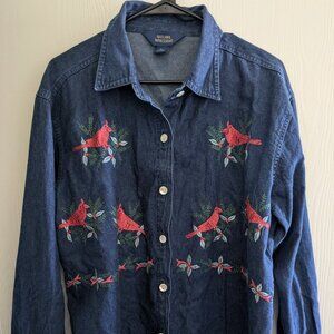 Natural Impressions Long Sleeve Denim Winter Cardinal Button Up Size XL